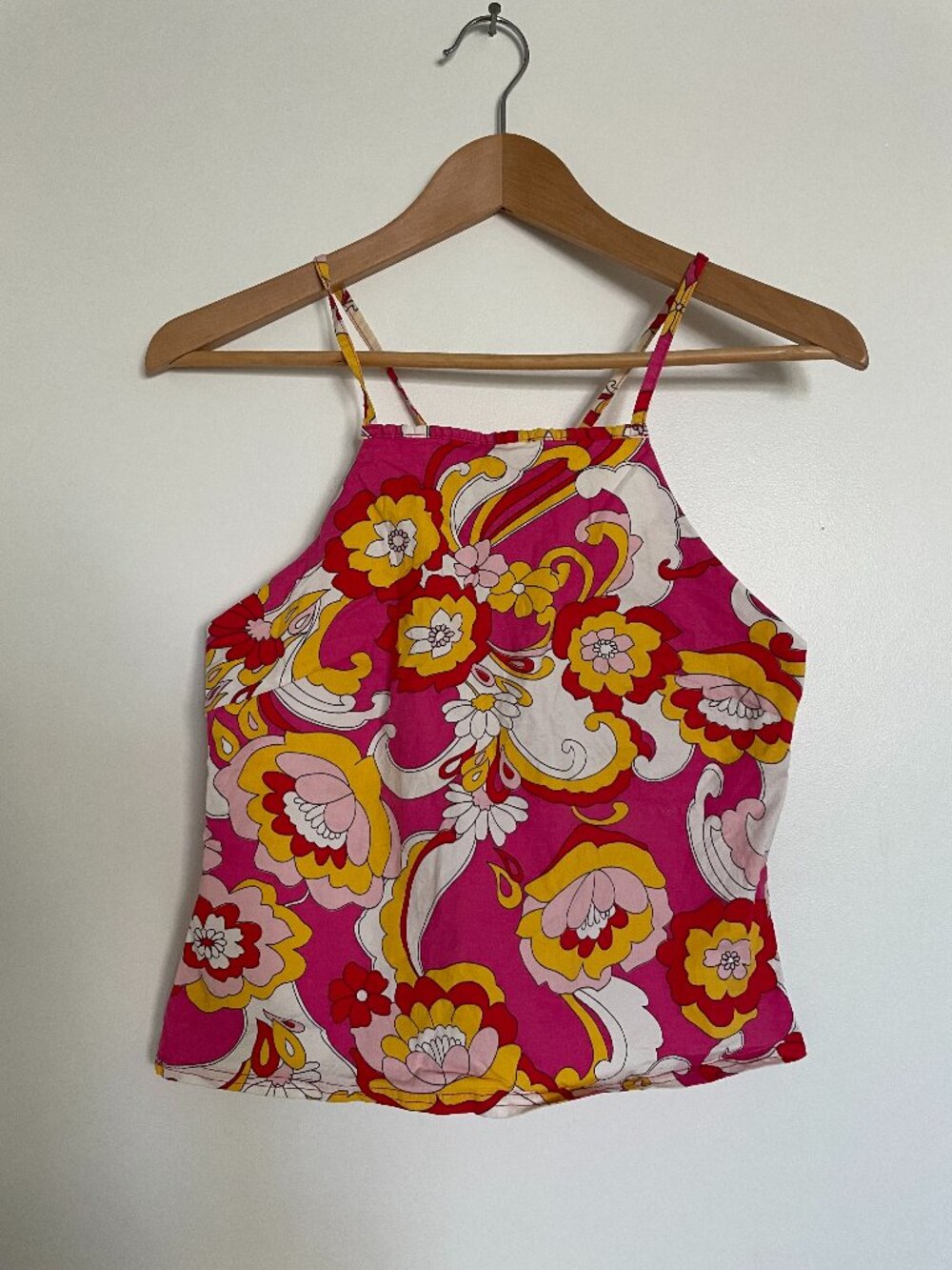 Vibrant Pink Floral Halter Tank Top Floral Boho Colorful Festival Coachella Crop